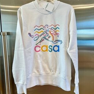NWT Casablanca Beach Tennis Girl White Crewneck Sweatshirt Top